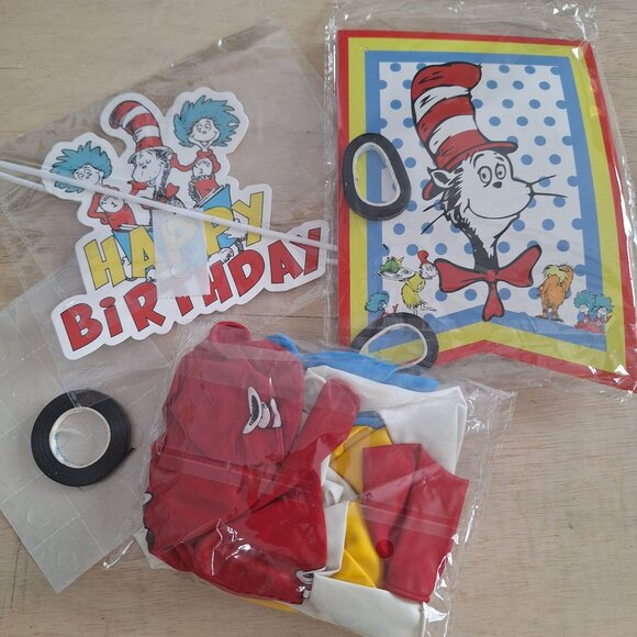 Dr Seuss Cat In The Hat Birthday Decoration Banner Balloons Party Supplies Kids - Picture 1 of 6